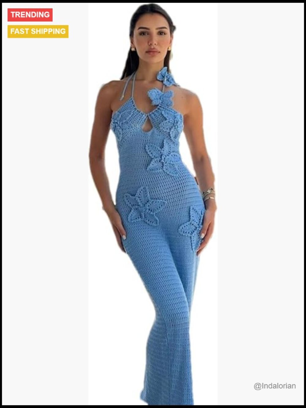 Halter 3D Flower Knitted Hollow Out Beach Dress Open Back Swimsuit Cover Up